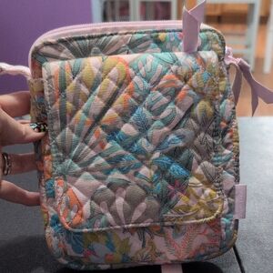 Pink and Blue Quilted Cosmetic Bag with Zipper Closure